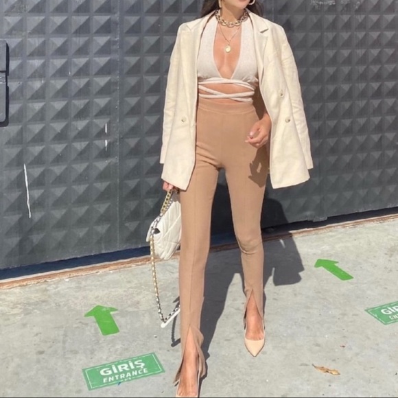 Zara camel tan ottoman pants with split hems - Picture 3 of 7